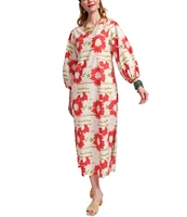 FRANCES VALENTINE Minnow Dahlia Burst Print Boat Neck Bracelet Puff Sleeve Maxi Dress