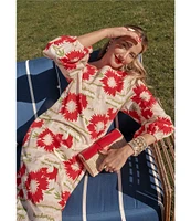 FRANCES VALENTINE Minnow Dahlia Burst Print Boat Neck Bracelet Puff Sleeve Maxi Dress
