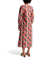 FRANCES VALENTINE Minnow Fireflower Print Boat Neck 3/4 Sleeve Maxi Dress
