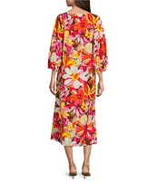 FRANCES VALENTINE Minnow Sun Flower Boat Neck 3/4 Sleeve Midi Dress