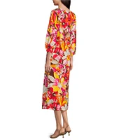 FRANCES VALENTINE Minnow Sun Flower Boat Neck 3/4 Sleeve Midi Dress