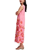 FRANCES VALENTINE Origami Organza Flower Scoop Neck Sleeveless Maxi Dress