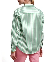 FRANCES VALENTINE Perfect Button Down Poplin Stripe Point Collar Long Sleeve Top