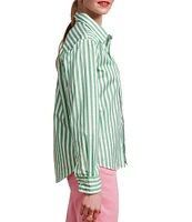 FRANCES VALENTINE Perfect Button Down Poplin Stripe Point Collar Long Sleeve Top