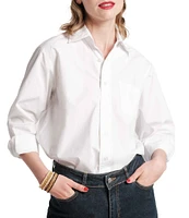 FRANCES VALENTINE Perfect Woven Point Collar Long Sleeve Embroidered Button Down Shirt