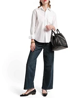 FRANCES VALENTINE Perfect Woven Point Collar Long Sleeve Embroidered Button Down Shirt