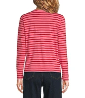 FRANCES VALENTINE Tonal Pima Cotton Crew Neck Long Sleeve Stripe Print Tee Shirt