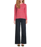 FRANCES VALENTINE Tonal Pima Cotton Crew Neck Long Sleeve Stripe Print Tee Shirt