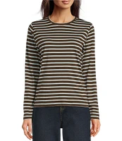 FRANCES VALENTINE Tonal Pima Cotton Crew Neck Long Sleeve Stripe Print Tee Shirt