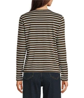 FRANCES VALENTINE Tonal Pima Cotton Crew Neck Long Sleeve Stripe Print Tee Shirt