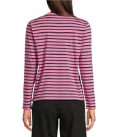 FRANCES VALENTINE Pima Cotton Crew Neck Long Sleeve Stripe Print Tee Shirt