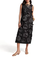 FRANCES VALENTINE Poplin Origami Flower Boatneck Sleeveless Midi Dress