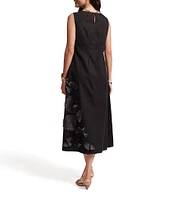 FRANCES VALENTINE Poplin Origami Flower Boatneck Sleeveless Midi Dress