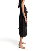 FRANCES VALENTINE Poplin Origami Flower Boatneck Sleeveless Midi Dress