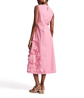 FRANCES VALENTINE Poplin Origami Flower Boatneck Sleeveless Midi Dress