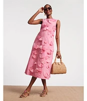 FRANCES VALENTINE Poplin Origami Flower Boatneck Sleeveless Midi Dress