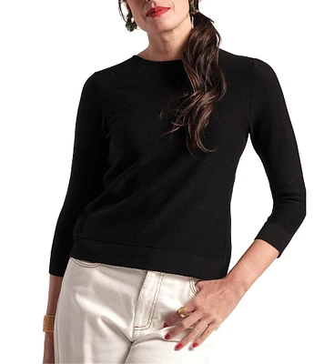 FRANCES VALENTINE Rachel Jersey Knit Round Neck 3/4 Sleeve Top