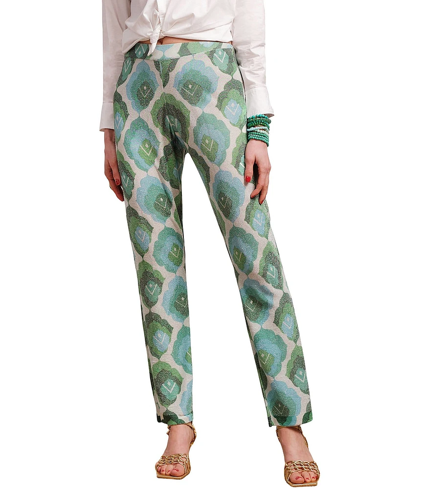 FRANCES VALENTINE Robbie Graphic Leaf Flat Front High Rise Pull On Coordinating Pants