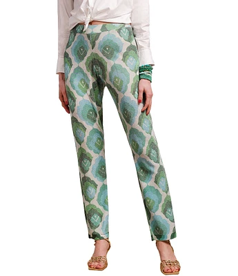 FRANCES VALENTINE Robbie Graphic Leaf Flat Front High Rise Pull On Coordinating Pants