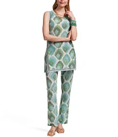 FRANCES VALENTINE Robbie Graphic Leaf Flat Front High Rise Pull On Coordinating Pants