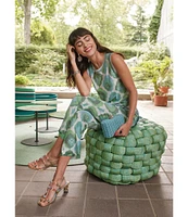 FRANCES VALENTINE Robbie Graphic Leaf Flat Front High Rise Pull On Coordinating Pants