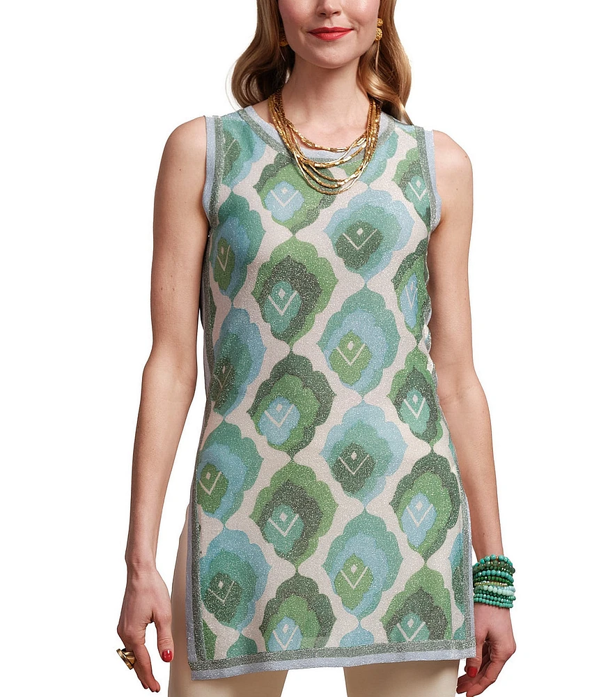 FRANCES VALENTINE Robbie Graphic Leaf Print Scoop Neck Sleeveless Coordinating Top