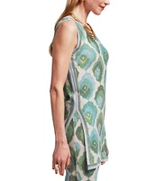 FRANCES VALENTINE Robbie Graphic Leaf Print Scoop Neck Sleeveless Coordinating Top