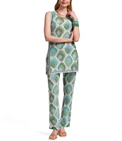 FRANCES VALENTINE Robbie Graphic Leaf Print Scoop Neck Sleeveless Coordinating Top