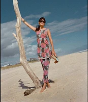 FRANCES VALENTINE Robbie Knit Lurex Fireflower Print Round Neck Sleeveless Tank & Pant Set