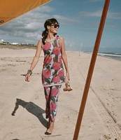 FRANCES VALENTINE Robbie Knit Lurex Fireflower Print Round Neck Sleeveless Tank & Pant Set