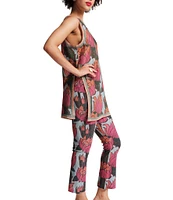 FRANCES VALENTINE Robbie Knit Lurex Fireflower Print Round Neck Sleeveless Tank & Pant Set