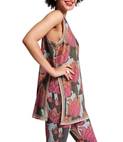 FRANCES VALENTINE Robbie Knit Lurex Fireflower Print Round Neck Sleeveless Tank & Pant Set