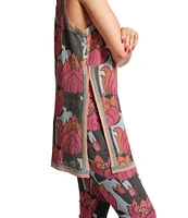 FRANCES VALENTINE Robbie Knit Lurex Fireflower Print Round Neck Sleeveless Tank & Pant Set