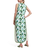 FRANCES VALENTINE Sabrina Poplin Graphic Leaf Print Round Neck Sleeveless Maxi Top