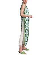 FRANCES VALENTINE Sabrina Poplin Graphic Leaf Print Round Neck Sleeveless Maxi Top