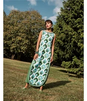FRANCES VALENTINE Sabrina Poplin Graphic Leaf Print Round Neck Sleeveless Maxi Top