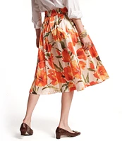 FRANCES VALENTINE Shelley Satin Floral Print Flattering Box Pleats A-Line Skirt