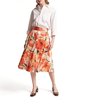 FRANCES VALENTINE Shelley Satin Floral Print Flattering Box Pleats A-Line Skirt