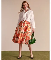 FRANCES VALENTINE Shelley Satin Floral Print Flattering Box Pleats A-Line Skirt