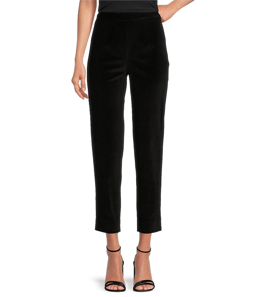 FRANCES VALENTINE Stretch Velvet Flat Front Cropped Pull On Pant