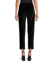 FRANCES VALENTINE Stretch Velvet Flat Front Cropped Pull On Pant