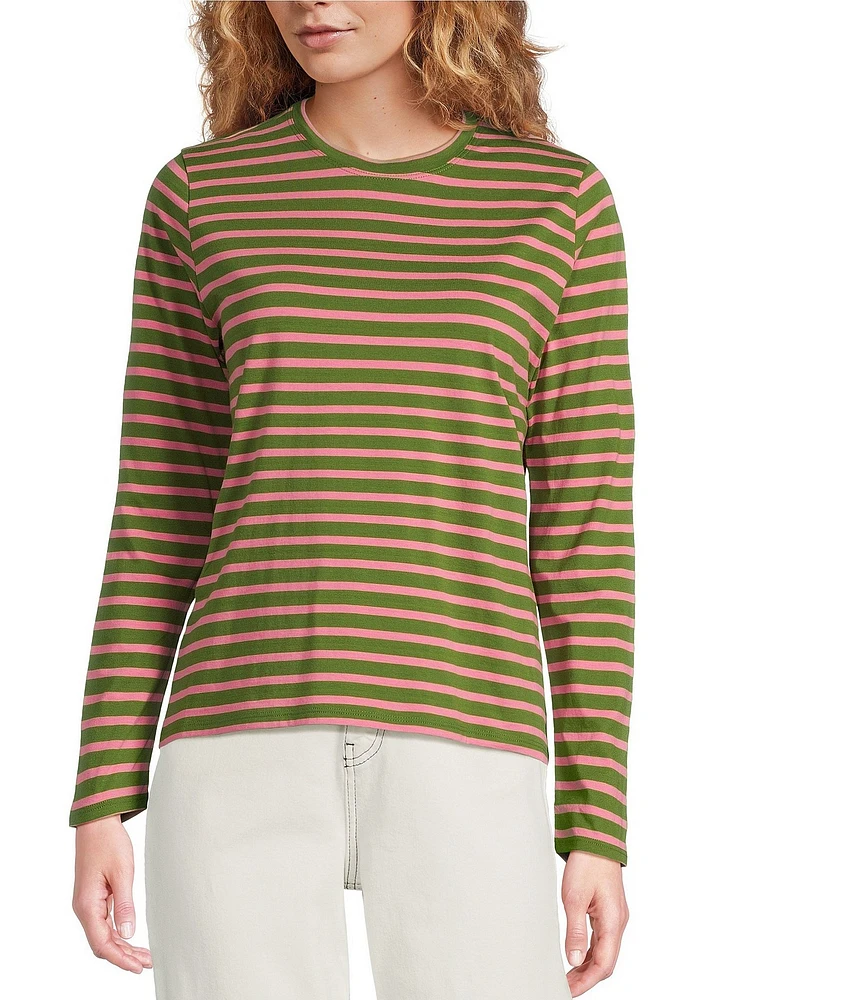 FRANCES VALENTINE Stripe Knit Crew Neck Bracelet Sleeve Tee