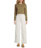 FRANCES VALENTINE Stripe Knit Crew Neck Bracelet Sleeve Tee