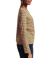 FRANCES VALENTINE Stripe Knit Crew Neck Bracelet Sleeve Tee
