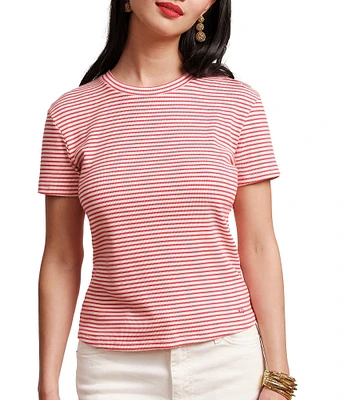 FRANCES VALENTINE Stripe Ribbed Knit Crew Neck Short Sleeve Tee