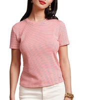 FRANCES VALENTINE Stripe Ribbed Knit Crew Neck Short Sleeve Tee