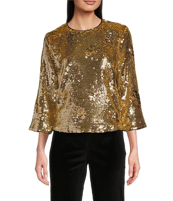 FRANCES VALENTINE Taylor Floral Sequin Bracelet Sleeve Top