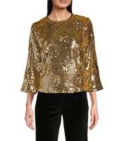 FRANCES VALENTINE Taylor Floral Sequin Bracelet Sleeve Top