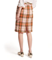 FRANCES VALENTINE Wool Plaid Print Button Waist Coordinating Pencil Skirt