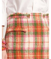 FRANCES VALENTINE Wool Plaid Print Button Waist Coordinating Pencil Skirt